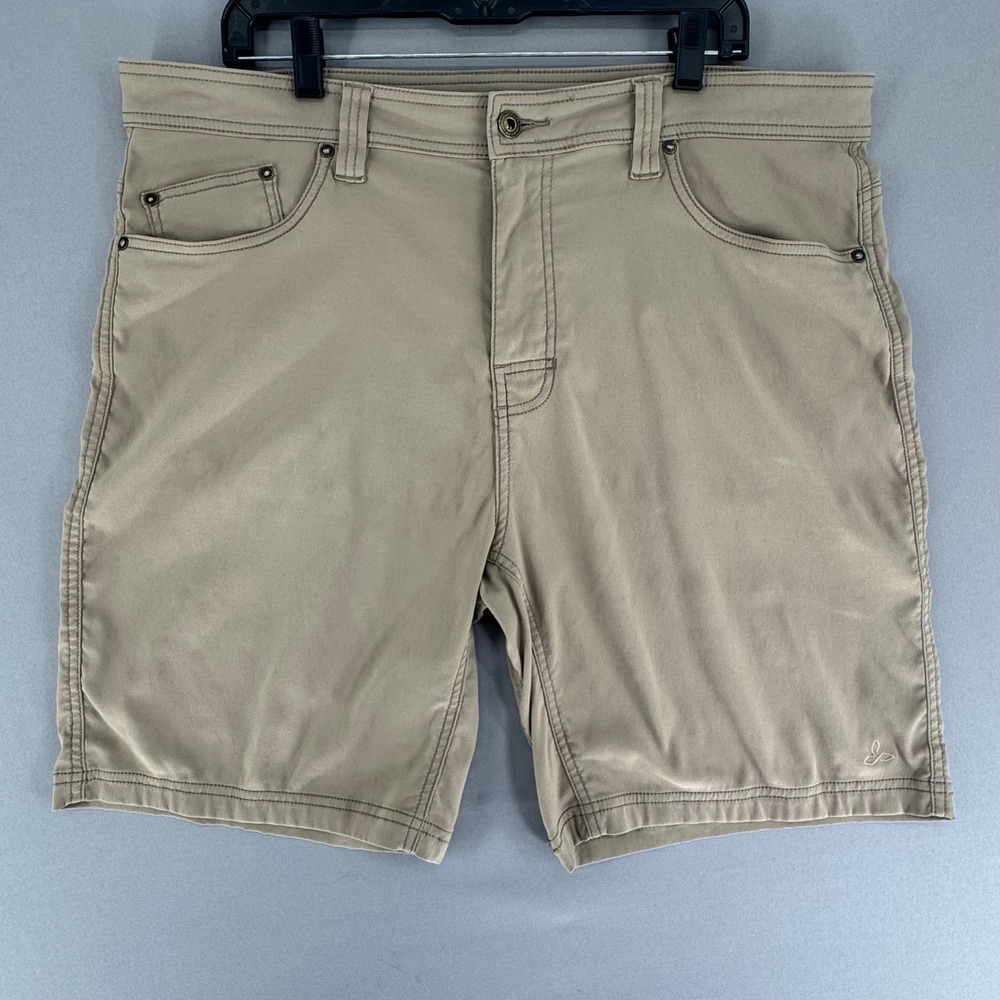Prana Brion Mens Khaki Stretch Hiking Shorts Size 38W x 9L Tan Nylon Blend